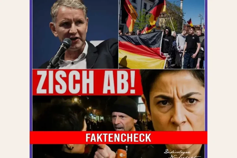 Collage Dunja Hayali AfD-Demo mit rotem Zisch-ab-Banner und Faktencheck-Kennzeichnung didicologne