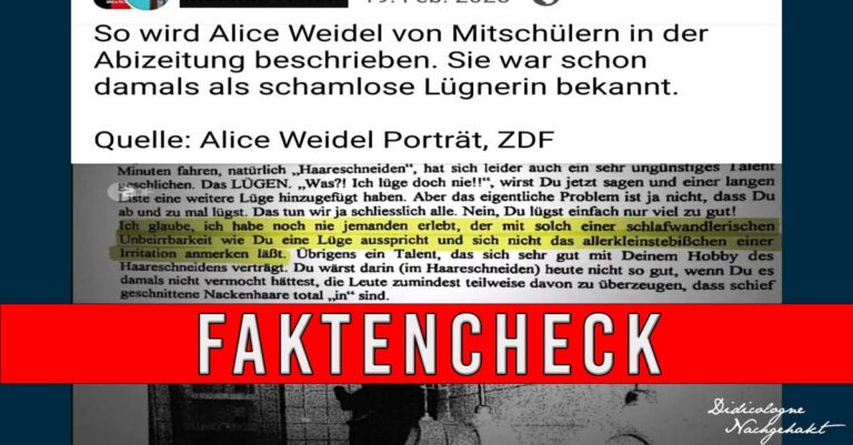 Weidel Abizeitung Faktencheck: Sharepic mit Faktencheck-Banner