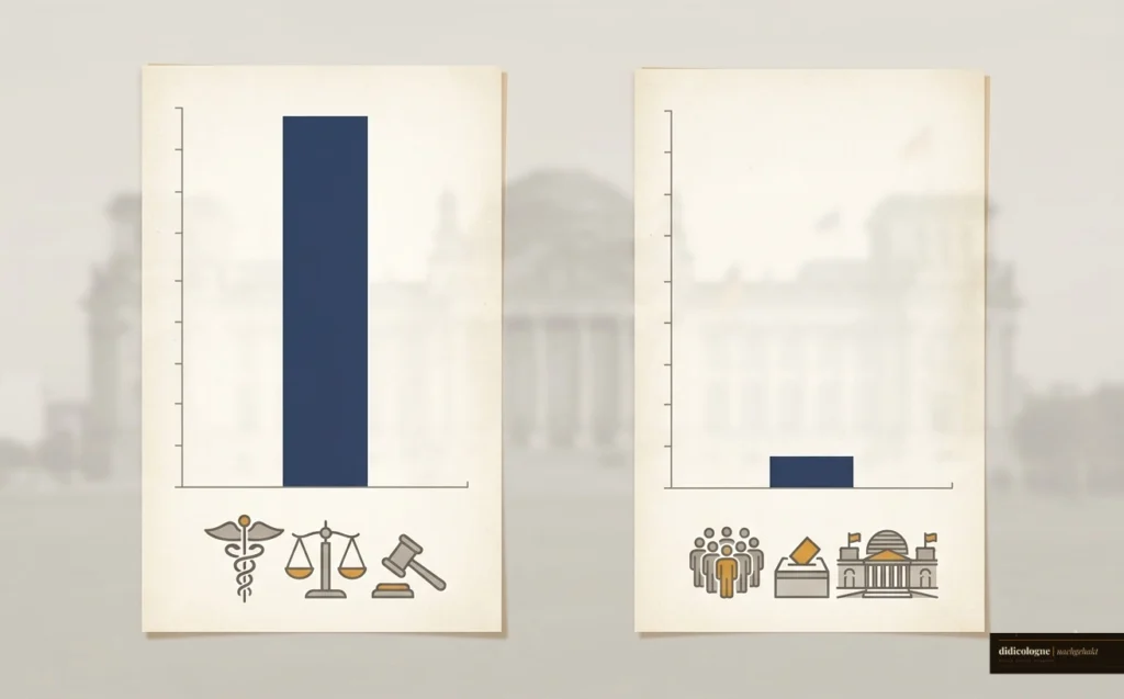 Grafik: Vertrauenswerte in politische Institutionen in Deutschland 2024/2025 – nur 45 Prozent vertrauen der Demokratie