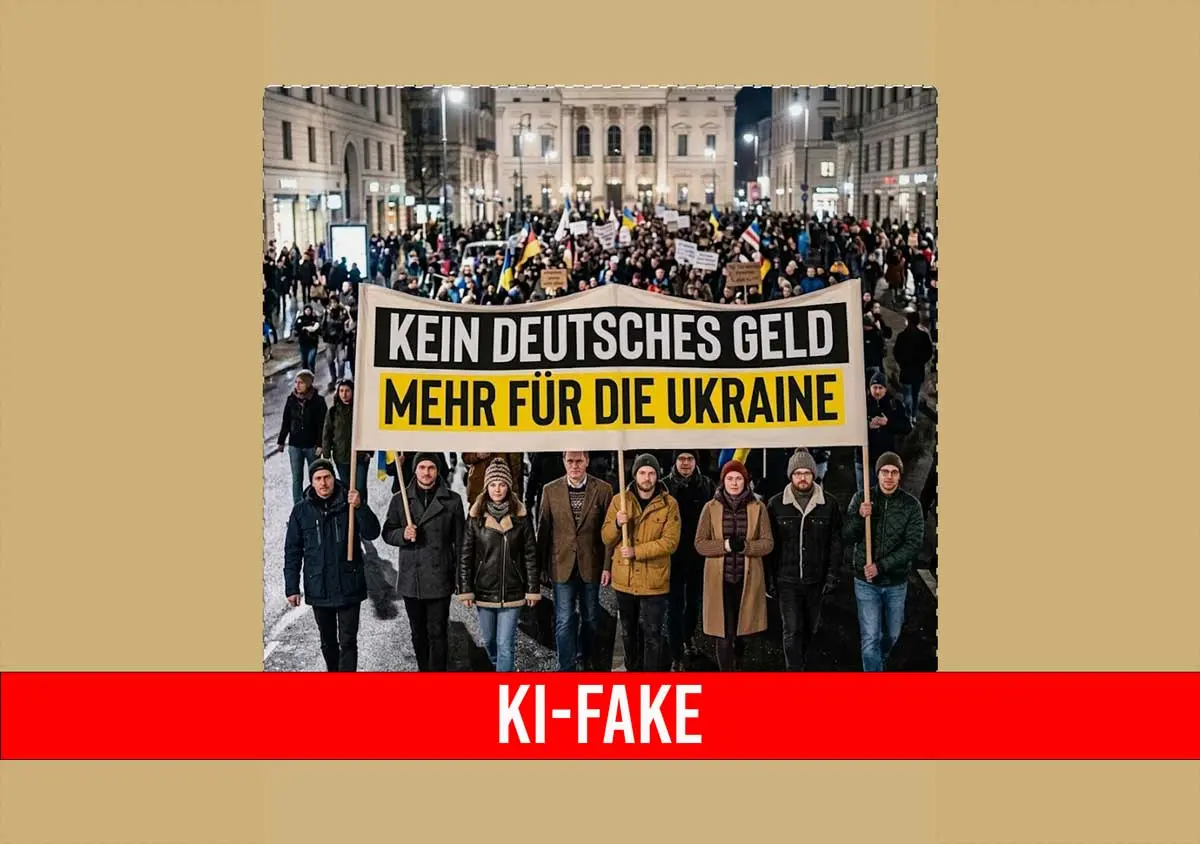 KI-generiertes Midjourney-Bild zeigt gefälschte Demonstration gegen Ukraine-Hilfe