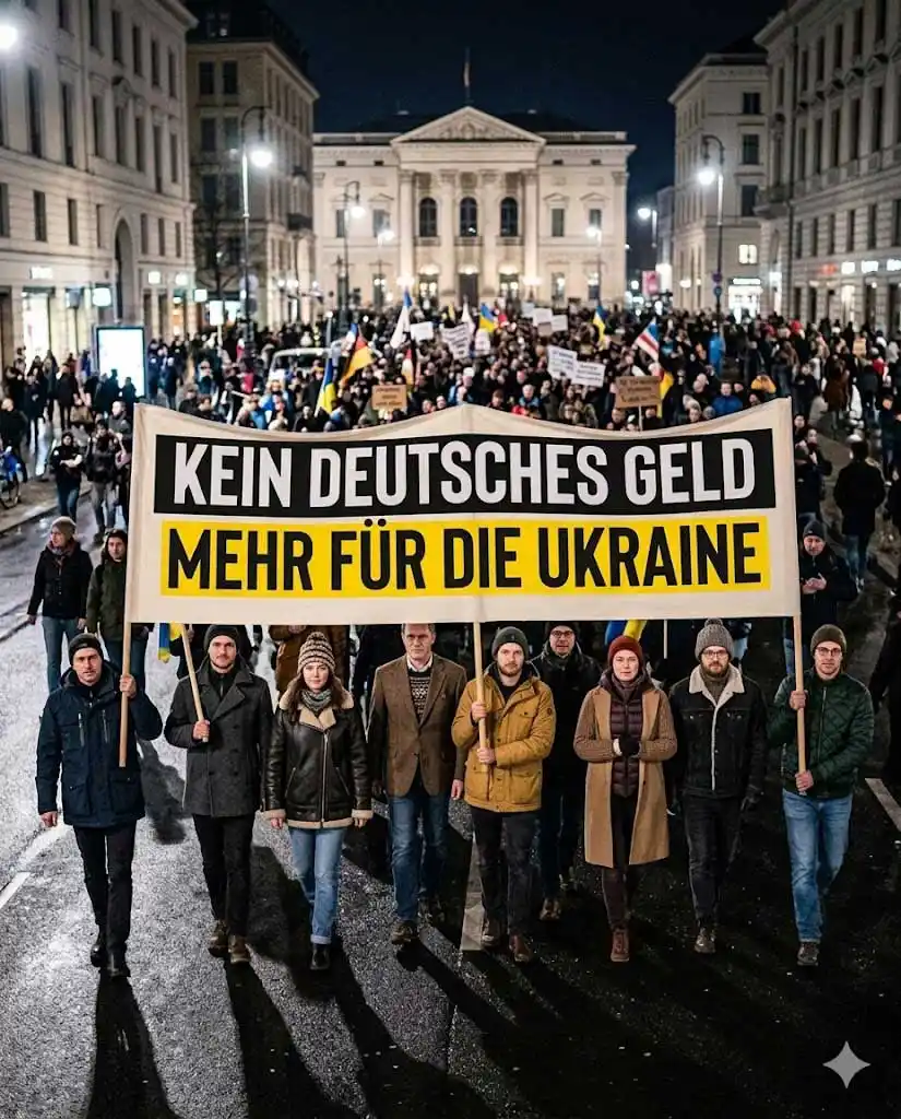 KI-generiertes Midjourney-Bild zeigt gefälschte Demonstration gegen Ukraine-Hilfe