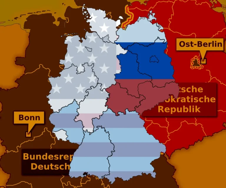 Deutschland geteilt – US-Flagge über dem Westen, Russland-Flagge über dem Osten. Höckes Weltbild visualisiert.