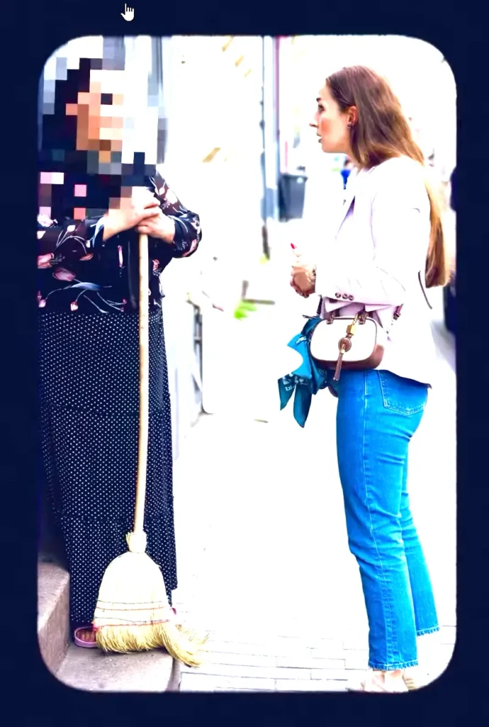 AfD-MdL Enxhi Seli-Zacharias steht neben einer Frau mit Besen in Gelsenkirchen-Ückendorf – Videoframe aus dem Instagram-Reel vom 12. April 2026
