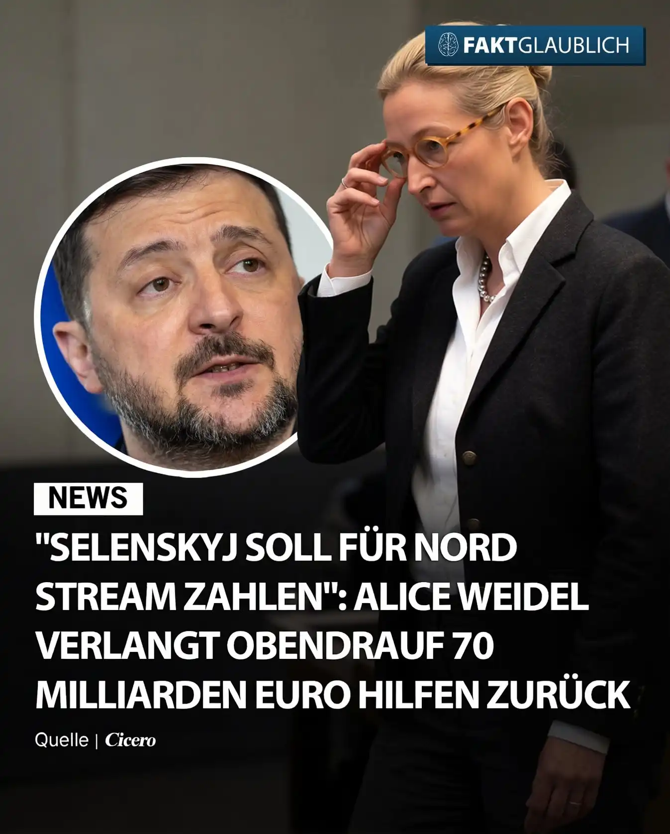 Sharepic mit Alice Weidel und Selenskyj – Weidel fordert Ukraine-Milliarden zurück plus Nord-Stream-Reparatur