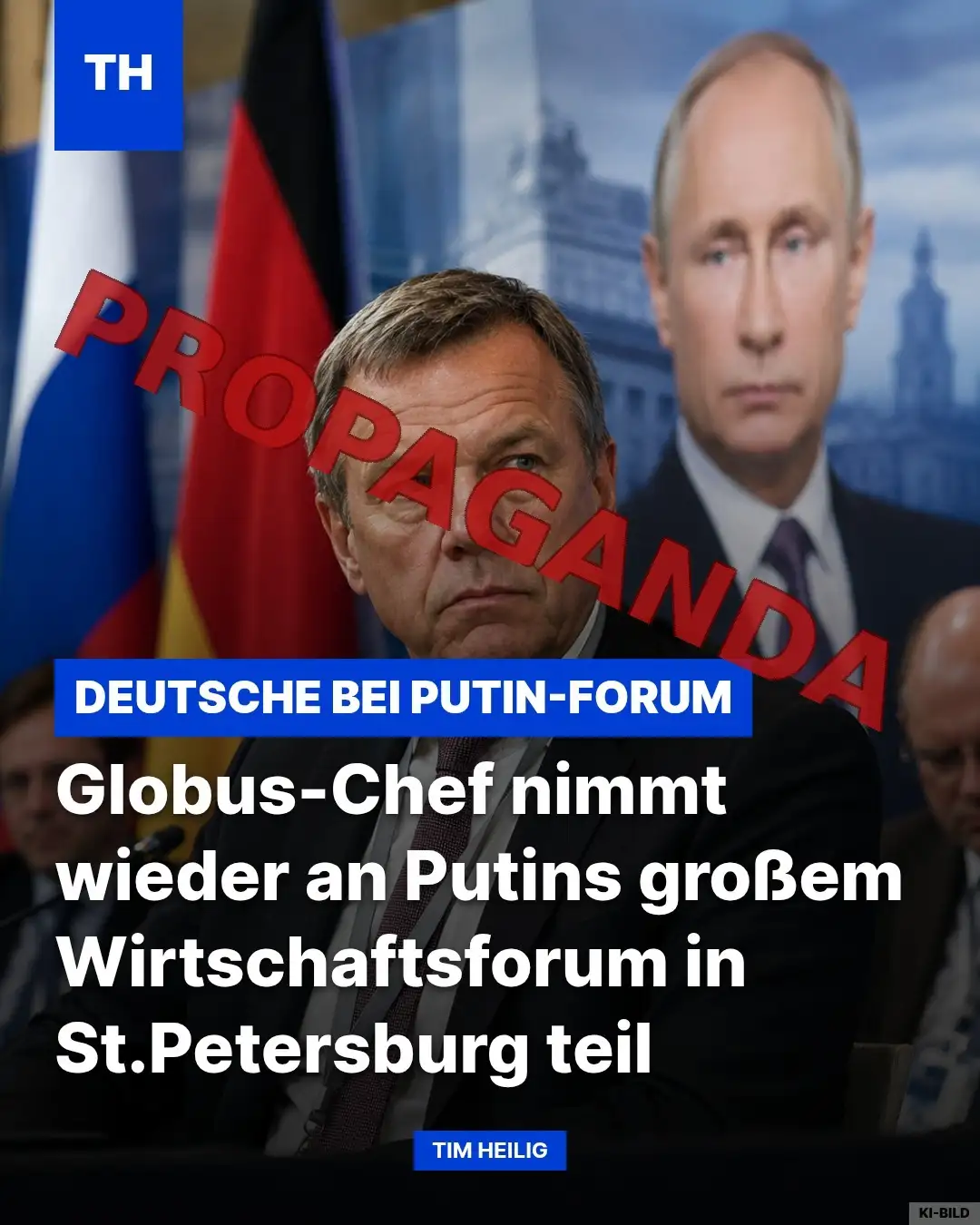 Sharepic zum SPIEF 2026 mit rotem Propaganda-Aufdruck