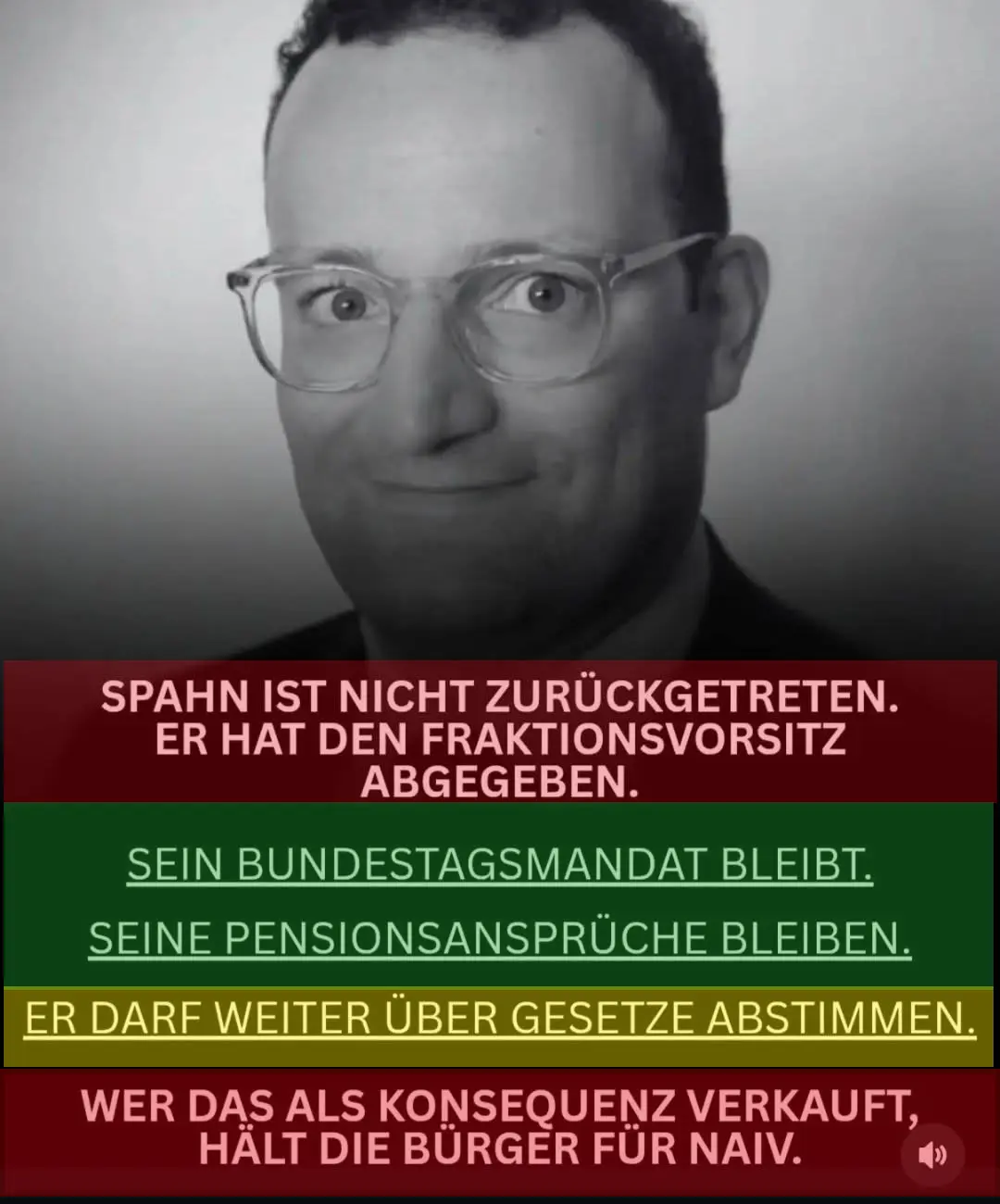 Ampelgrafik zum Faktencheck: Rot-grün-gelbe Bewertung der vier Aussagen im viralen Spahn-Post