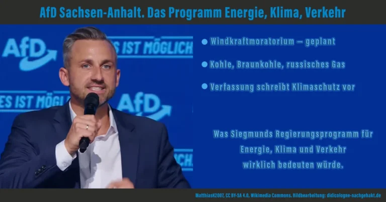 Ulrich Siegmund (AfD) am Mikrofon; rechts: Windkraftmoratorium, Kohle, Verfassung schreibt Klimaschutz vor