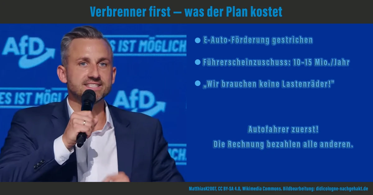 AfD Sachsen-Anhalt: E-Auto-Förderung gestrichen, Führerscheinzuschuss 10–15 Mio. pro Jahr, keine Lastenräder