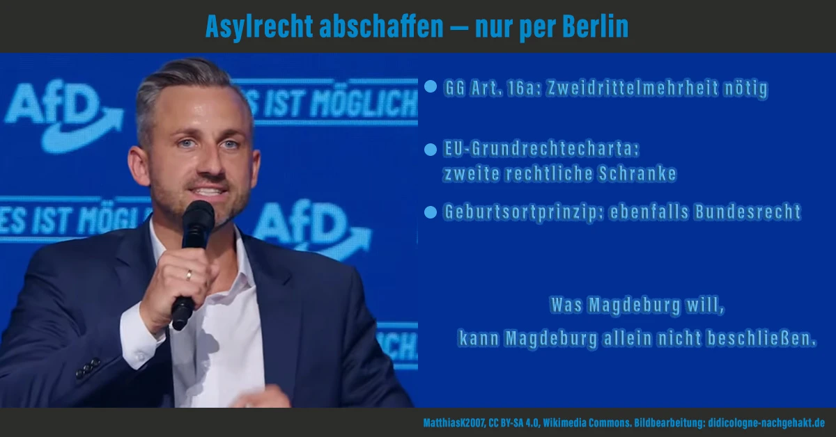 AfD will GG Art. 16a abschaffen: Gnadenrecht statt Asylrecht — Zweidrittelmehrheit nötig, EU-Grundrechtecharta als zusätzliche Schranke