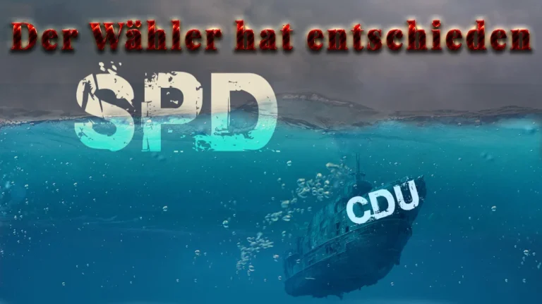 Symbolbild: Untergehendes Schiff mit CDU-Aufschrift, SPD-Logo unter Wasser, Schriftzug „Der Wähler hat entschieden" – Wahlanalyse 20. September 2026